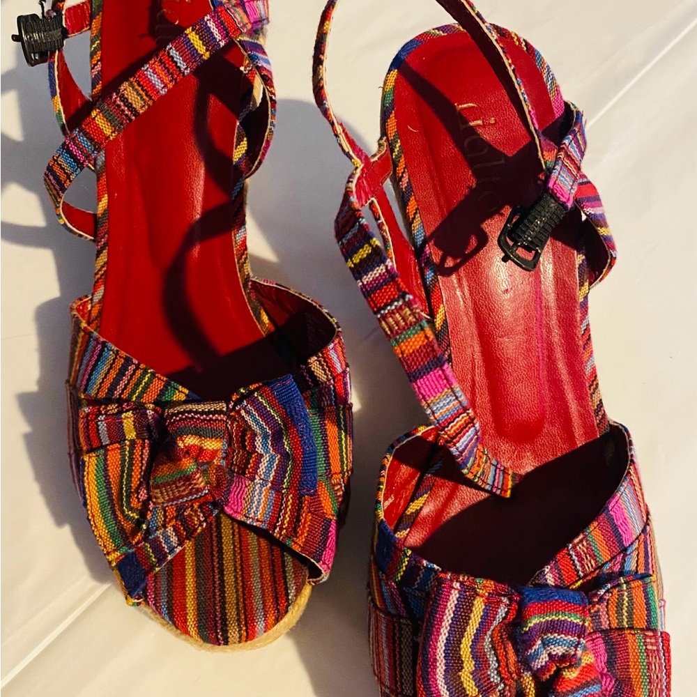 Rialto Multicolor Striped Espadrille Wedge Sandals - Picture 6 of 8